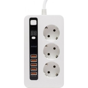 ANDOWL ΠΟΛΥΜΠΡΙΖΟ ΜΕ 3 ΘΕΣΕΙΣ ΣΟΥΚΟ ΚΑΙ 5 USB 3.4A - Q-688