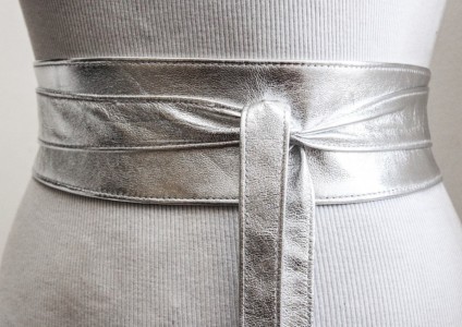 ONE SIZE japanese ζώνη Obi από δερματίνη σε ασημί