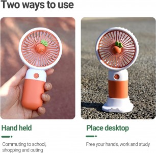 Cute Mini Fan Kawaiis Hand Fan Portable Desk Fan Rechargeable Summer Fruit Phone Rack for Women Girls Dorm PEACH 889KA 