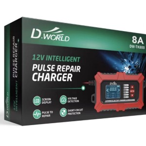 Έξυπνος Φορτιστής Μπαταρίας 12V Με Λειτουργία Pulse Repair 8A D.World DW-TK800