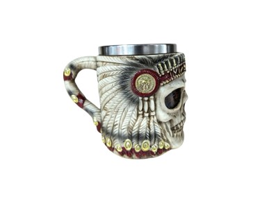 Κούπα 3D 400 ml ινδιάνικου κρανίου καινούργια με εσωτερική επένδυση από ανοξείδωτο χάλυβα Κ13