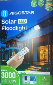 Αδιάβροχος Ηλιακός Προβολέας LED 300W Ψυχρό Λευκό 6500K με Τηλεχειριστήριο, panel και Ενσωματωμένη Μπαταρία Aigostar 5753